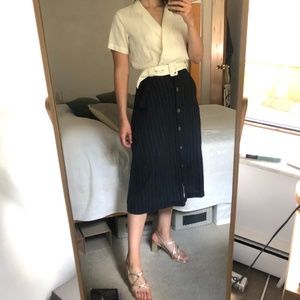 Mango Navy Blue Striped Midi Skirt